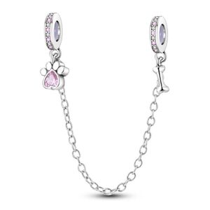 Last Day Dog Bone Pink Heart Womens Bracelet Charm Chain Sterling Silver